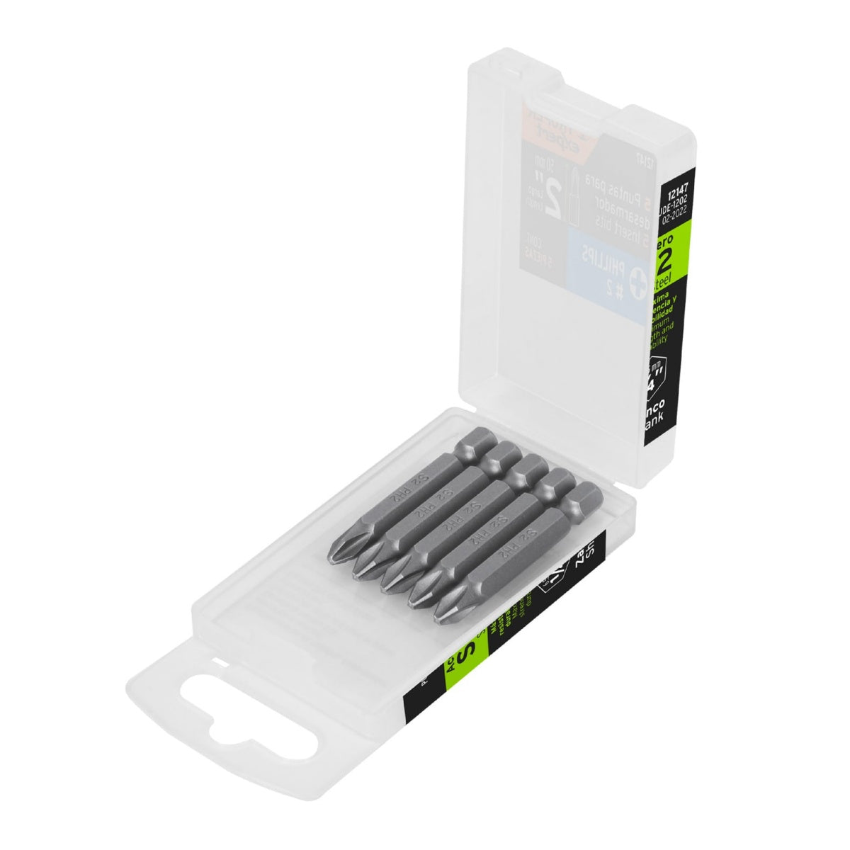 Estuche con 5 Puntas de Cruz PH2 largo 2"