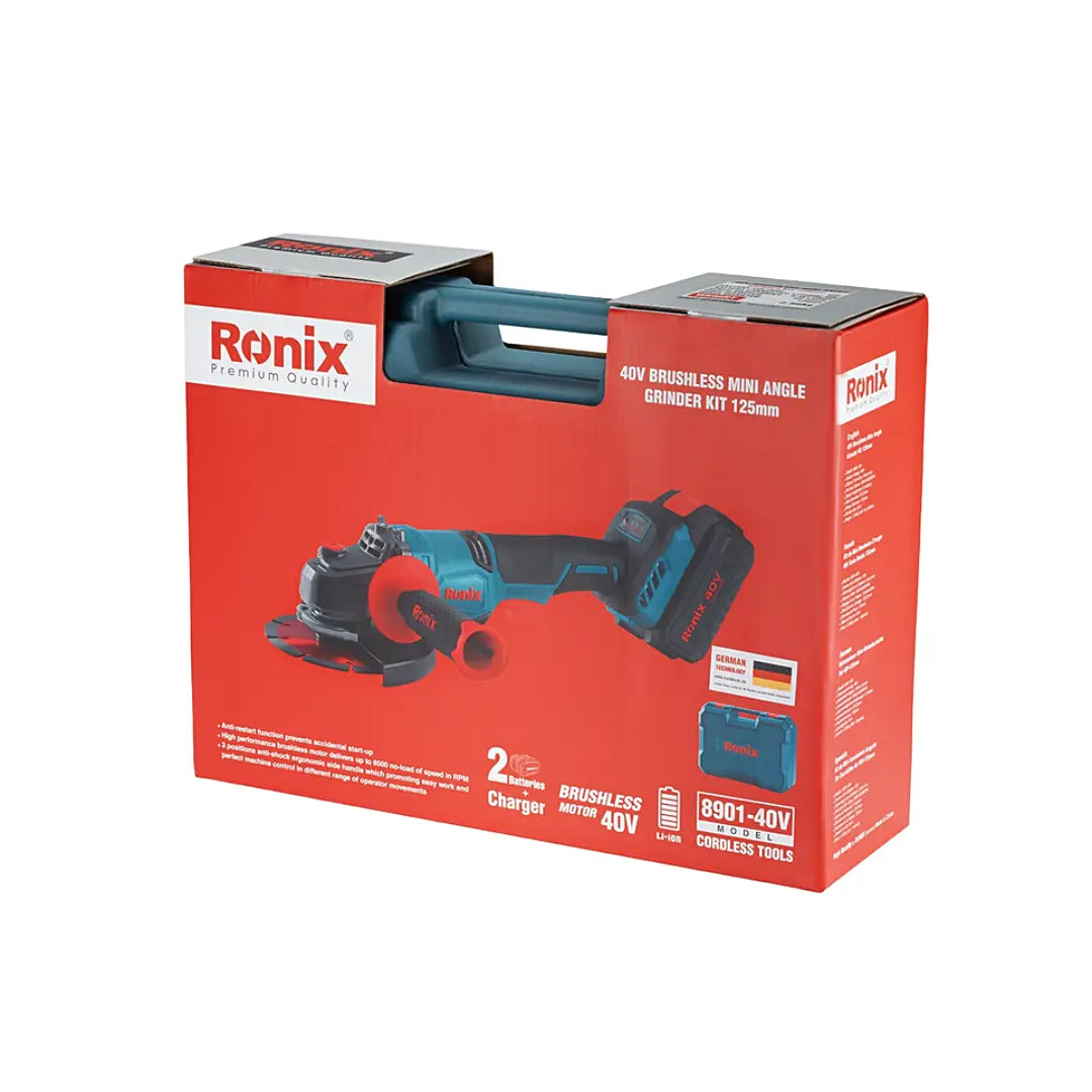 Kit Esmeril Angular Inalámbrico 8901 – 5" 40V Brushless RONIX
