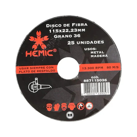 Discos de Fibra 115 mm 4 1/2" HEMIC