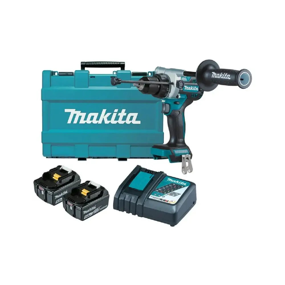 Kit Taladro Percutor + Soplador 18V 2 Baterías 5Ah MAKITA DHP486RTE-1