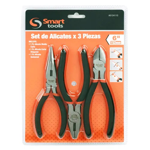 Juego 3 Alicates Profesionales 2x6" + 1x8" Smart Tools